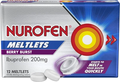 $6.87 • Buy Nurofen Meltlets Pain Relief Berry Burst 200Mg Ibuprofen 12 Pack, Blue