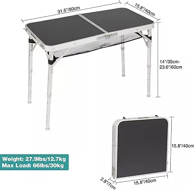 REDCAMP Folding Table Adjustable Height With Storage Organizer Lightweight... • £25