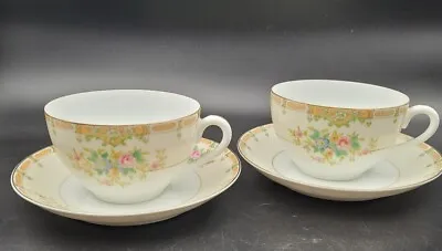 Vintage Noritake Tea Cup And Saucer Set Of Two Floral Hand Painted Made In Japan • $20