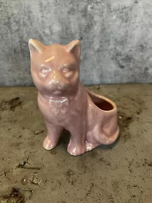 Vintage 1950s Pink Ceramic Kitty Cat Planter • $12.95