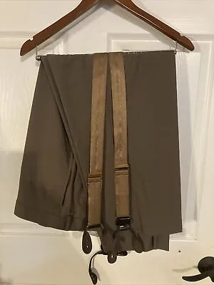 Men's 100% Wool Casual Dress Pants Brown 46 Waist 30  Inseam W/Silk Suspender • $29.75