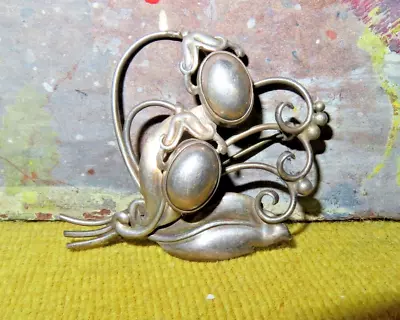 Vintage Denmark Sterling Silver Modernist Leaf Stem Floral Pin Brooch 925 • $28.50