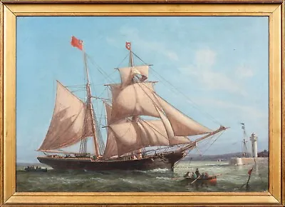 Large 19th Century British Schooner Ship Entering Jersey / Guernsey Harbour Port • £2200