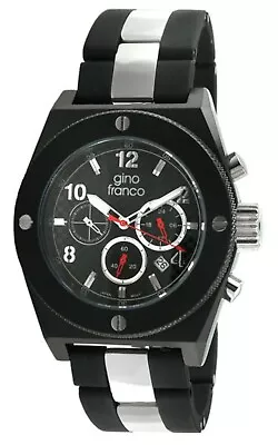 NEW Gino Franco 9657BK Men's Marathon Round Chronograph SS Rubber Link Watch • $85.45