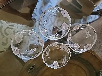 Mikasa Salad Plates With Clear & Frosted Pink Floral & Leaves Set Of 4 Beautiful • $30