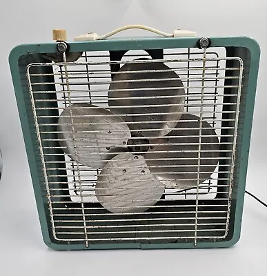 Vintage Eskimo Metal Box FAN - 15  Breeze Box Working Model Turquoise MCM • $52.99