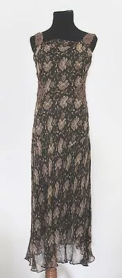 ECI New York 100% Silk Brown Sleeveless Floral Long Dress Size 2 • $35