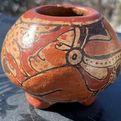 Antique Mayan Pottery 1940s Replica El Salvador 3 Toed Pot Polychrome Decoration • $89.95