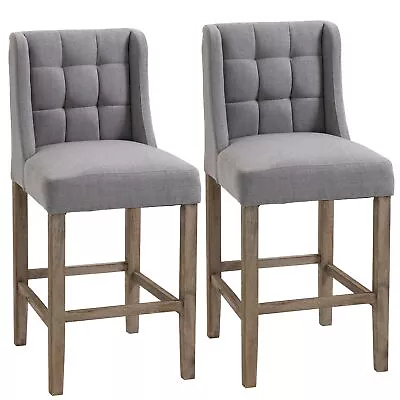 Set Of 2 Counter Height Bar Stools Tufted Upholstery Chairs Kitchen Dining Room • $187.19
