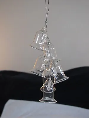 Vtg Silvestri Hand Crafted Clear Glass 6 Bell Wind Chime Christmas Ornament R • $24.95