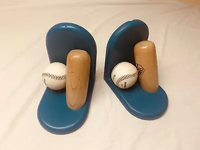 Handmade Baseball & Bat Bookends Real Ball & Bat  Blue Base Sports • $18.50