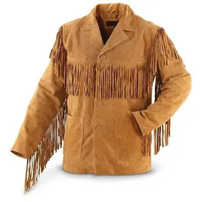 Men Native American Cowboy Leather Jacket Fringe Suede Jacket - Western Jacket • $59.99