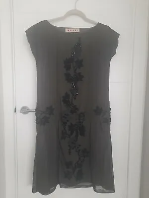 Marni Khaki Embellished Dress Size 10 Small UK • £28