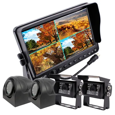 9  Quad Monitor Rear View Security System 4x 4Pin CCD Camera For Truck Bus RV • $438.77