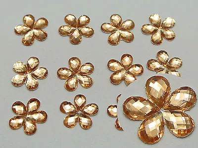 500 Champagne Acrylic Flatback Faceted Flower Rhinestone Gems 10mm • £4.07