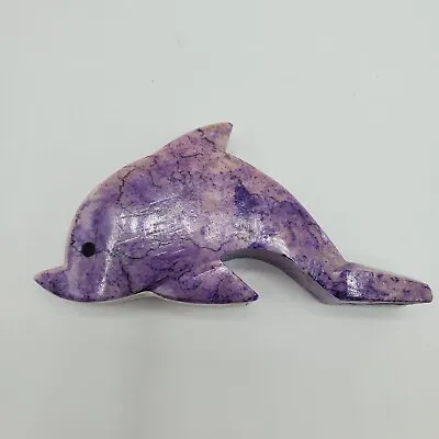 Carved Purple Marble Dolphin Figurine 4  Long Ocean Nautical Decor Stone • $8.99