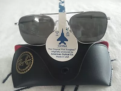 Vintage 52[]20 American Optical Usa 24k Silver Crystal Pilot Aviator Sunglasses • $169