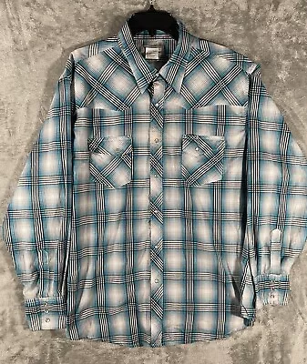 Wrangler Wrancher Shirt Blue Plaid Western Long Sleeve Pearl Snap Xxl • $18.99