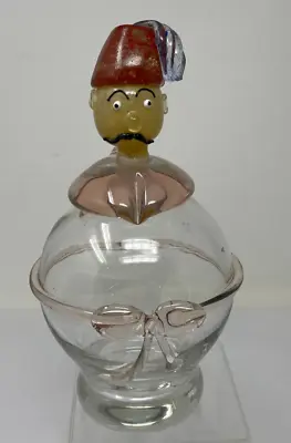 Murano Glass Decanter Clown Shriner With Fez Hat Crystal W/ Cranberry MCM • $70