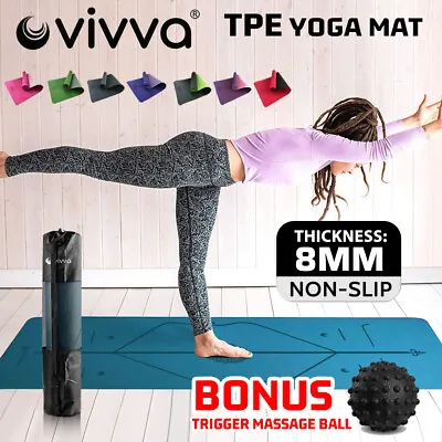 $26.17 • Buy VIVVA TPE 61 68cm 8MM Yoga Mat Exercise Fitness Gym Pilates Non Slip Dual Layer
