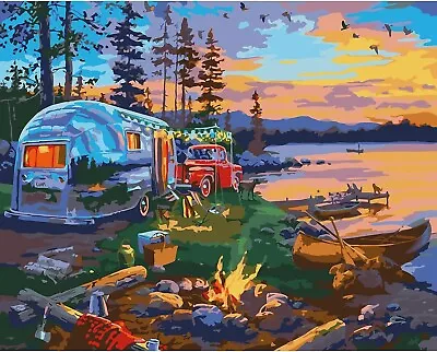 MOGTAA Camping Paint By Numbers For Adults Kids Kayak DIY Canvas Oil Painting • £7.95