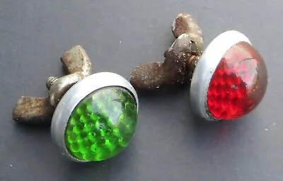 VINTAGE 1940's GREEN And RED GLASS BICYCLE REFLECTORS - SCHWIN ?? • $50