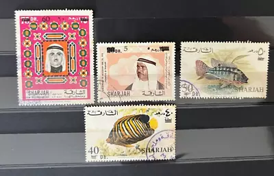 Middle East UAE Sharjah 4 Revalued Commercially Used Stamps - Scarce • $38.40