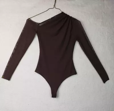 $19.99 • Buy Zara Top Women Extra Small Brown Tulle Long Sleeve See Through Bodysuit Blouse