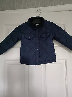 Baby Boys 12/18mths Navy Blue Quilted Jacket Fleece Lined • £4