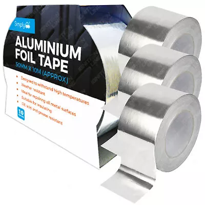 3x ALUMINIUM FOIL TAPE Self Adhesive Silver Repair All Metal Surfaces 50MM X 10M • £11.09