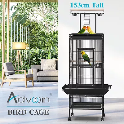 Advwin 153CM Bird Cage 2 Perches Aviary Parrot Budgie Playtop Slide Tray Wheels • $173.90