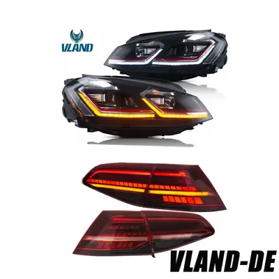 VLAND Full LED Headlights&Red Tail Lights For 2015-2017 Volkswagen Golf 7 MK7 • $518.99