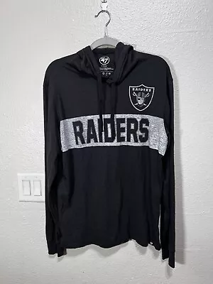 Men's '47 Black Las Vegas Raiders Field Franklin Hooded Long Sleeve T-Shirt M • $24