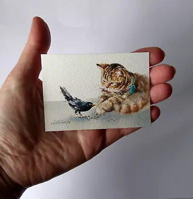 Original Not A Print ACEO Watercolour Miniature Signed. Curiosity .Collectable. • £10.50