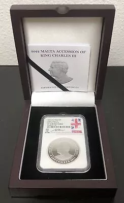 2022 2oz Malta S3E King Charles III 1st Day Issue NGC PF70UCAM Silver Coin & COA • $199.99