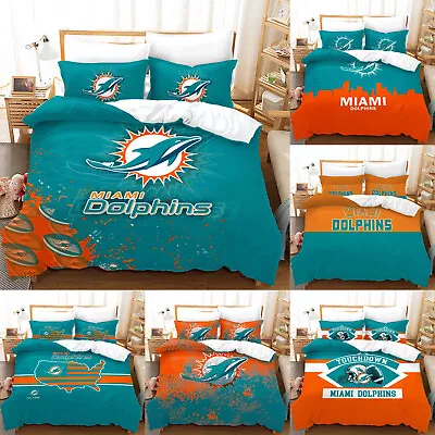 Miami Dolphins Bedroom Duvet Cover Comforter Cover&2 Pillowcases Bedding Set • $58.89