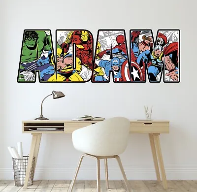 Marvel Avengers Superheroes Personalized Custom Name Wall Sticker Vinyl Decal • £58.80