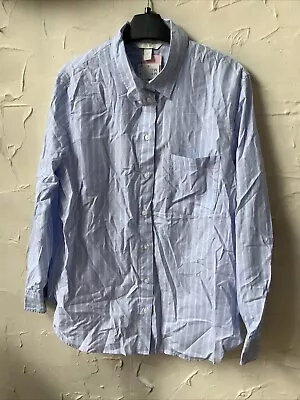 UK M H&M Blue/ White Striped Blouse Top👚 NW🏷 • $11.18