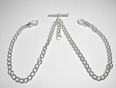 £69.96 • Buy Solid Sterling Silver Pocket Watch Double Curb Albert Chain Fob .925 - FA47