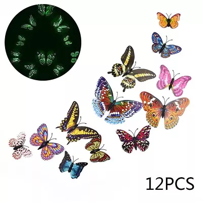 12Pcs - 3D/Luminous Butterfly Wall Stickers Double Layer Decals Home Art Decor • $19.17