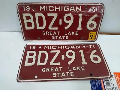 Pair Of 1971 1972 Michigan License Plates Bdz 916 • $14.99