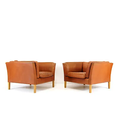 1 Of 2 Retro Vintage Danish Leather Lounge Chair Armchair Mid Century Mogensen • £295