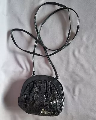 Matalan Small Black Sequin Clutch Crossbody Bag Size 14×14cm. • £2.50