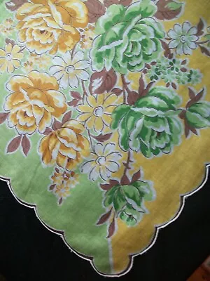 Vintage Print Handkerchief Cabbage Roses Printed Flower Hankie Floral Hanky 1195 • $12.99