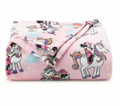 Pink Minnie Mouse On Unicorn Plush Throw Blanket 5' X 6 Ft The Big One - New • $23.99