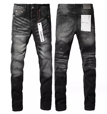 2024 New Purple Brand Fashion Men Black Jeans Distressed Hole Unique Personality • $64.80