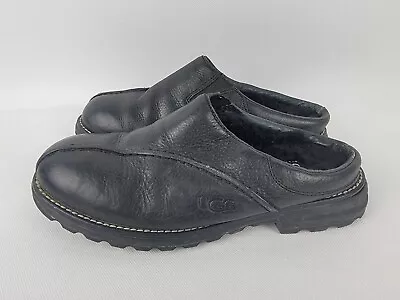 UGG Australia Women's Size 9 Black Leather Sheepskin Lined Clogs Mule 5348 • $34.99