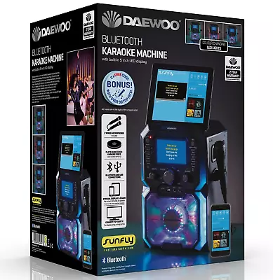 Daewoo Bluetooth Karaoke Machine 5” LCD Screen 2 Microphones CD USB LED Portable • £121.49