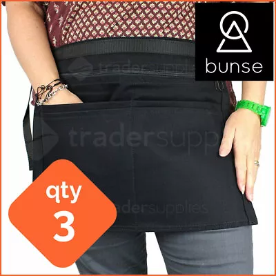 3 X BUNSE 6 Pocket Black Denim Market Trader Money Bag Cash Belt Pocket Pouch • £51.99