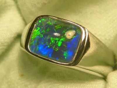 Mens Opal Ring Sterling Silver Natural Opal Triplet 10x8mm Rectangle Item 190500 • $160.21